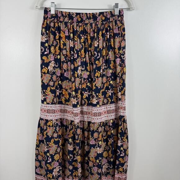 Ces Femme Maxi Skirt Medium Navy Floral Mixed Print Boho Romantic Feminine - Picture 3 of 13